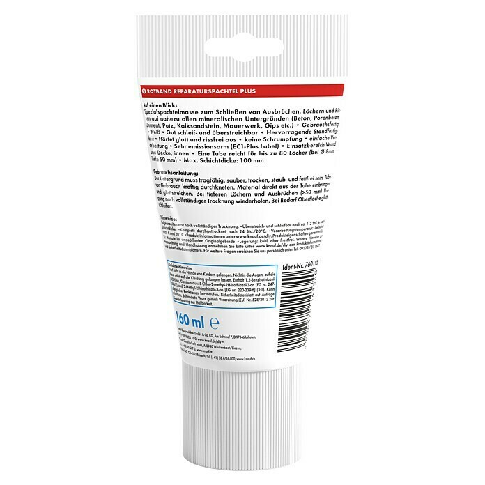 Knauf Rotband Reparaturspachtel Plus (160 ml, Weiß) | BAUHAUS