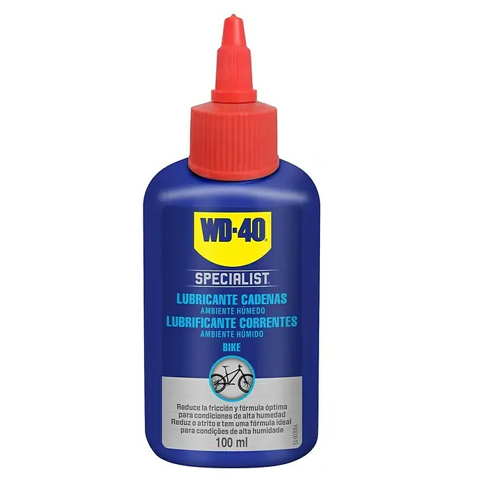 WD-40 Bike Lubricante ambientes húmedos - 100 ml, Apto para: Cadenas de bicicleta - Lubricante de cadena WD-40 Specialist para ambientes húmedos. Lubricación óptima y reducción del desgaste para cadenas de bicicleta, 100ml.