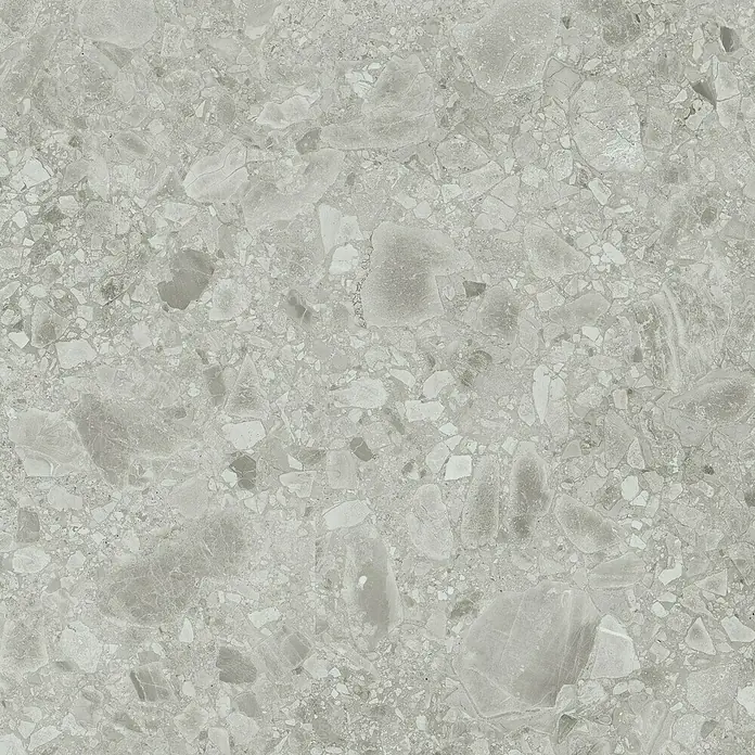 Feinsteinzeugfliese Hannover Steel - 60 x 60 cm, Grau, Matt - Graue Terrazzo-Fliese, ideal für moderne Innenräume. Die Oberfläche ist fein und robust, perfekt für stilvolle Bodenbeläge.