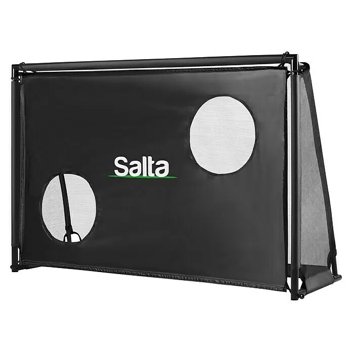 Salta Fußballtor - 180 x 60 x 120 cm, Schwarz - Schwarze Fußball-Rebounder mit zwei weißen Ziellöchern und 'Salta'-Logo. Ideal für Fußballtraining.