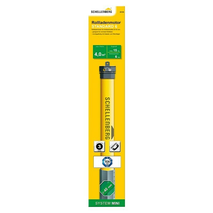 Schellenberg Cevni motor Mini Standard 6  (Maksimalna površina rolete: 4 m² za plastične rolete, Vgradna dolžina: 500 mm, Vlečna moč: 15 kg) | 1357 - elektr Rolladenantriebe und Zubehör | AAHF - Rolladenzubehör | AAH - Sicherheit | AA - Eisenwaren | A - Eisenwaren | BAUHAUS