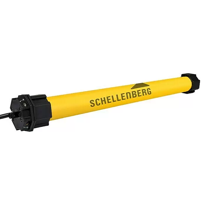 Schellenberg Motor tubular Maxi Standard - Superficie de persiana enrollable máx.: 6,2 m² para persianas de plástico, Longitud de instalación: 500 mm, Fuerza de tracción: 25 kg - Motor tubular amarillo con tapas negras, marca "SCHELLENBERG", para persianas.