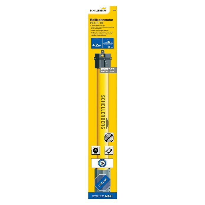 Schellenberg Motor tubular (Superficie de persiana arrollable máx.: 4,2 m² para persianas de plástico, Longitud de instalación: 620 mm, Fuerza de tracción: 20 kg)