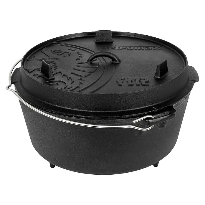 Petromax Dutch Oven - Ø x H: 42 x 24 cm, Gusseisen, 10,8 l, Mit Füßen - Der Petromax Feuertopf ft12 ist ein robuster und vielseitiger Kochtopf aus Gusseisen, ideal für Outdoor-Abenteuer und Lagerfeuerküche.