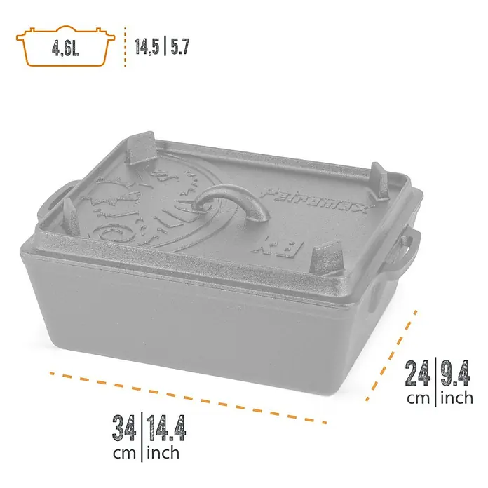 Petromax Auflaufform - L x B x H: 34 x 24 x 14,5 cm, Gusseisen, 4,5 l - Petromax K4 Kastenform: Vielseitige, robuste Kastenform für Brot, Kuchen und Aufläufe, ideal für Outdoor- und Indoor-Küche.