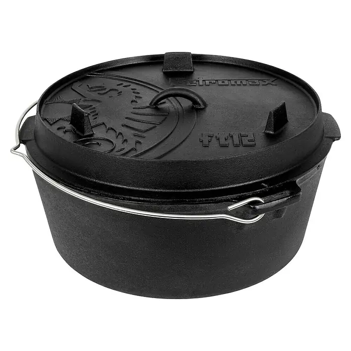 Petromax Dutch Oven - Ø x H: 42 x 20 cm, Gusseisen, 10,8 l, Planer Boden - Ein Petromax Dutch Oven aus Gusseisen mit Deckel und Henkel. Ideal zum Kochen im Freien.