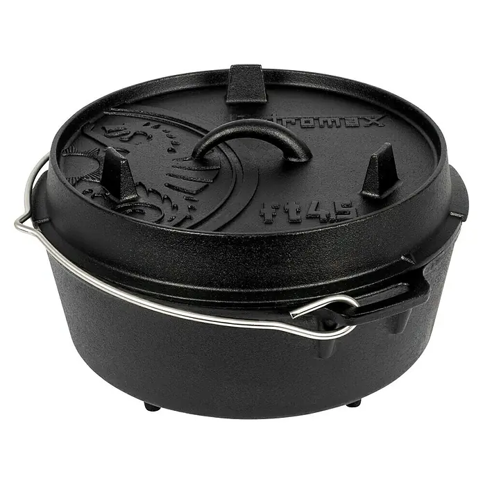 Petromax Dutch Oven - Ø x H: 31 x 18,6 cm, Gusseisen, 3,5 l, Mit Füßen - Petromax Feuertopf ft4.5: Ein robuster, gusseiserner Topf für vielseitiges Kochen im Freien, ideal für Camping und Outdoor-Abenteuer.