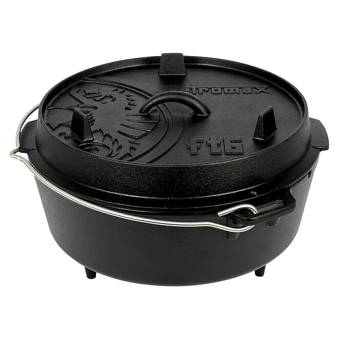 Petromax Dutch Oven - Ø x H: 36,4 x 20 cm, Gusseisen, 5,5 l, Mit Füßen - Petromax Feuertopf ft6 aus Gusseisen mit Deckel, Griff und Standfüßen für das Kochen im Freien. Robuster Dutch Oven für Camping und Outdoor-Abenteuer.