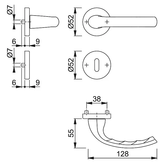 Hoppe Drückergarnitur TokyoStärke Tür: 42 mm - 37 mm, Aluminium, Buntbart, Form Schild: Rund
