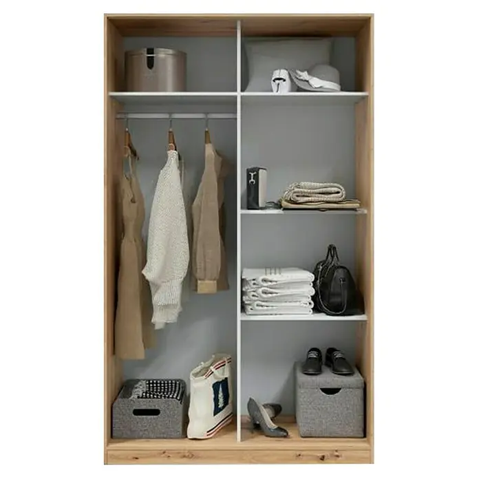 Armario de puertas correderas Top - L x An x Al: 50 x 120 x 200 cm, Roble Nodi - Amplio armario con estantes, barra para colgar y diversos textiles, cajas y zapatos. Ideal para organizar tu ropa y accesorios.