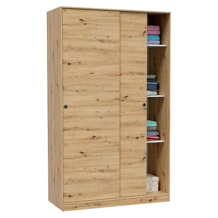 Armario de puertas correderas Top - L x An x Al: 50 x 120 x 200 cm, Roble Nodi - Atractivo armario de madera con puertas correderas y estantes abiertos para el práctico almacenamiento de ropa y objetos.
