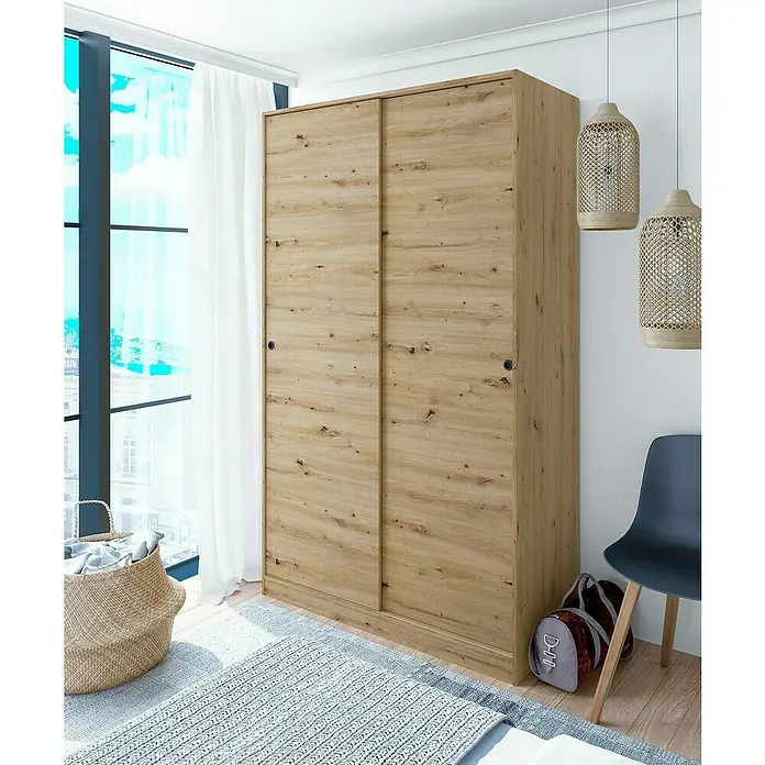 Armario de puertas correderas Top - L x An x Al: 50 x 120 x 200 cm, Roble Nodi - Un armario espacioso con puertas correderas con aspecto de madera ofrece un amplio espacio de almacenamiento para ropa y accesorios.