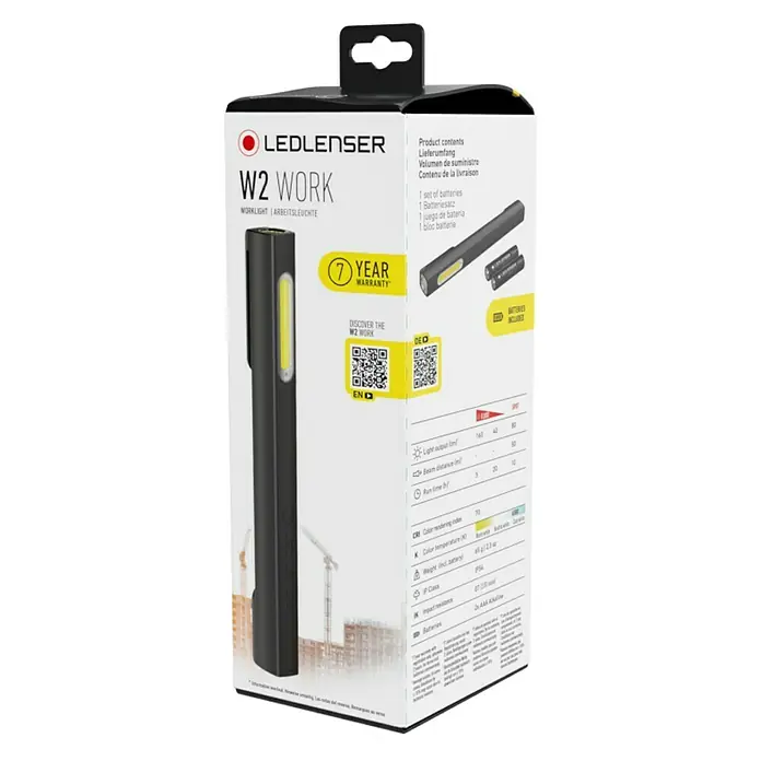 Ledlenser LED-Arbeitsleuchte W2 Work - L x B x H: 176 x 24 x 17 mm, Batteriebetrieben - Bild der Ledlenser W2 Work Arbeitsleuchte, mit Informationen zu Produktinhalten, Garantie, Leistung und technischen Daten.
