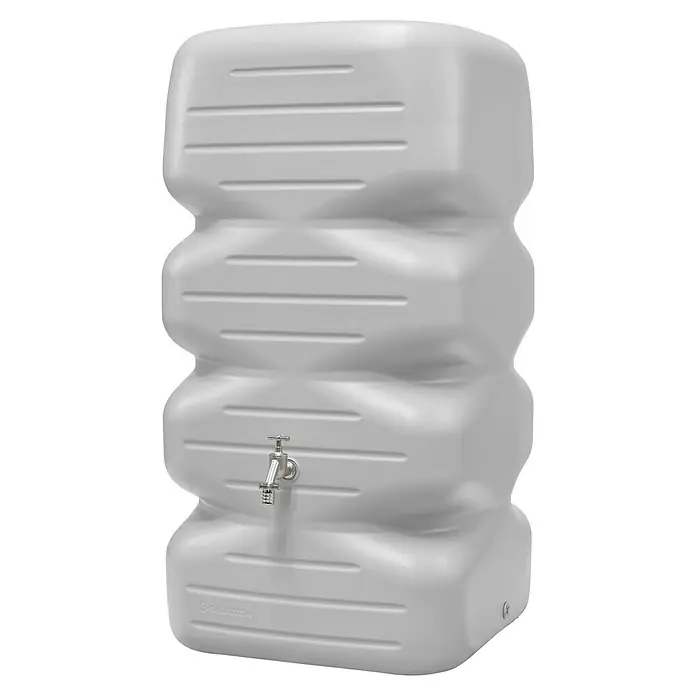 Garantia Basic Line Regentonne Cubus - 340 l, Betongrau - Grauer Wasserspeicher mit Zapfhahn. Dieser stilvolle Behälter ist ideal für die Gartenbewässerung und einfache Wasserentnahme im Freien.