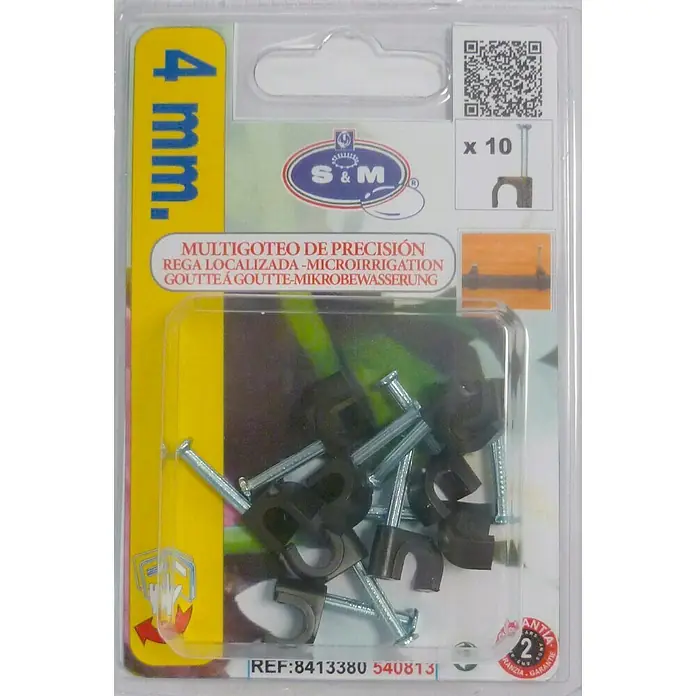 Abrazadera para tubo micro riego - Diámetro: 4 mm, 10 ud. - Paquete de 10 clips de tubo de microirrigación de precisión de 4 mm con clavos, diseñados para una fijación segura de la manguera.