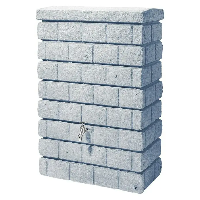 Garantia Exklusive Line Regenspeicher Rocky Junior - 300 l, Light Granit - Grauer Regenwassertank in Steinoptik mit Hahn zur Gartenbewässerung und Wasserspeicherung. Eine stilvolle und praktische Lösung für den Garten.