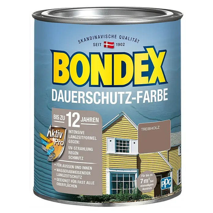 Bondex Dauerschutzfarbe - Treibholz, 750 ml - Dose Bondex Dauerschutz-Farbe, Holzschutzfarbe für bis zu 12 Jahre Schutz, Farbton Treibholz, ideal für Außen- und Innenbereiche.