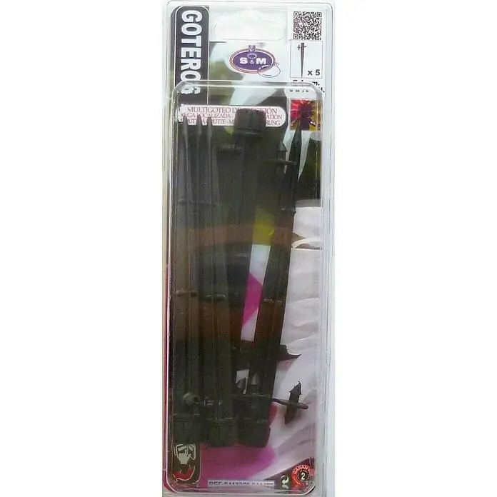 Gotero lineal regulable con estaca - Diámetro: 4 mm, 5 ud. - Imagen del producto del sistema de riego por goteo múltiple Goterog de S&M, ideal para el riego preciso y eficiente del jardín.