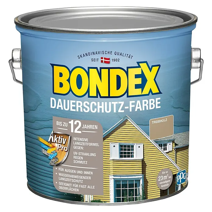 Bondex Dauerschutzfarbe - Treibholz, 2,5 l - Dose Bondex Dauerschutz-Farbe in Treibholz-Farbe. Langanhaltende Wetterschutzfarbe für den Aussenbereich, skandinavische Qualität seit 1902.