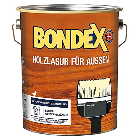 Bondex Holzlasur für Außen (Anthrazit, Seidenmatt, 4 l, Lösemittelbasiert)