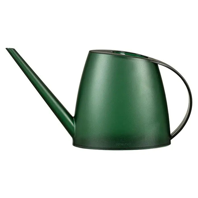 Scheurich Gießkanne Lilly - Clear Viridian, 1,5 l - Eine grüne Gießkanne mit einem langen Auslauf und einem schwarzen Griff.