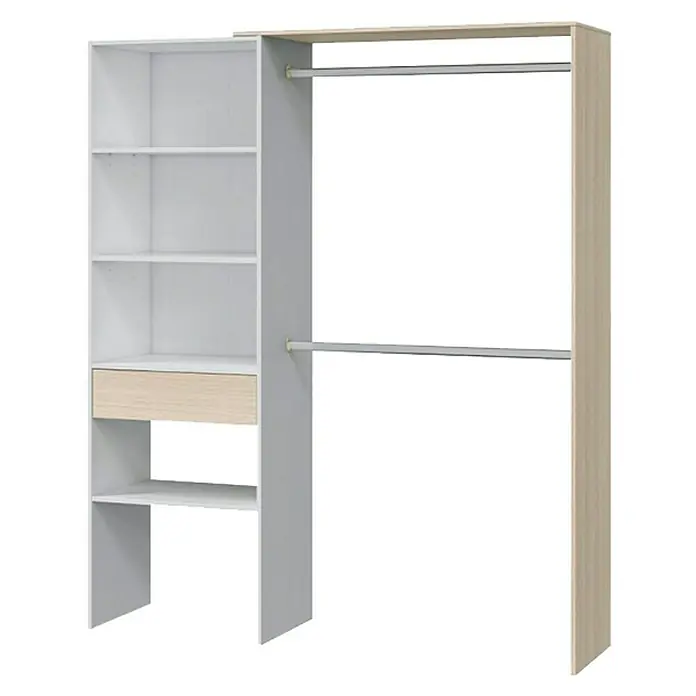 Armario para ropa Korex - L x An x Al: 40 x 158 x 187 cm, Blanco/Roble, Montaje reversible - Combinación de armario con estantes y barras de ropa en blanco y aspecto de madera para una solución de almacenamiento óptima.