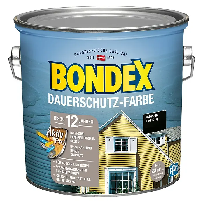 Bondex Dauerschutzfarbe - Schwarz, 2,5 l - Dose Bondex Dauerschutz-Farbe in Schwarz (RAL 9017) für langanhaltenden Schutz und vielseitige Oberflächen, ideal für Außen- und Innenbereiche.