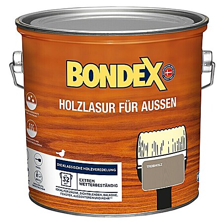 Bondex Holzlasur für Außen (Treibholz, Seidenmatt, 2,5 l, Lösemittelbasiert)