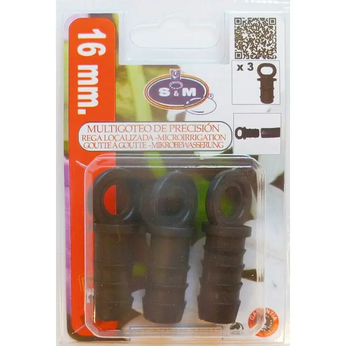 Tapón final Goteo - 16 mm, 3 ud. - Paquete de tres tapones finales negros de microirrigación de 16 mm para un riego de jardín preciso.