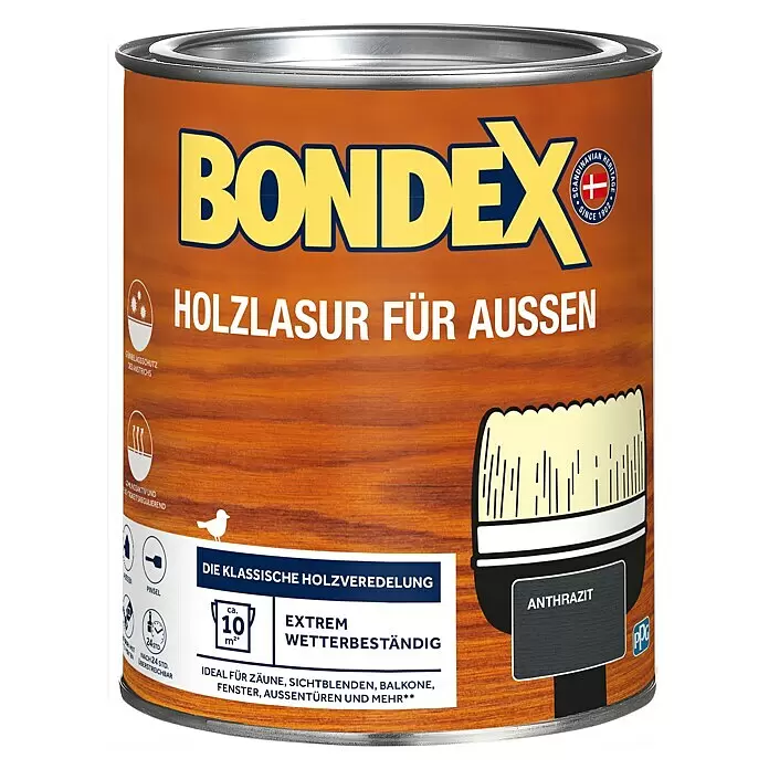Bondex Holzlasur für AußenAnthrazit, Seidenmatt, 750 ml, Lösemittelbasiert