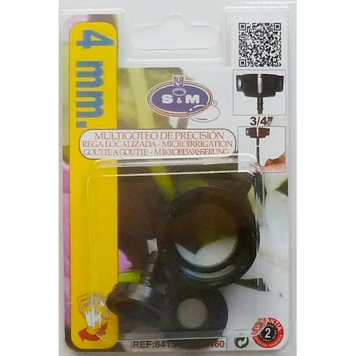 Conexión del tubo hembra microgoteo - 1 ud., ¾″ - Primer plano de un kit de microirrigación S&M de 4 mm, perfecto para riego preciso en jardines o macetas.