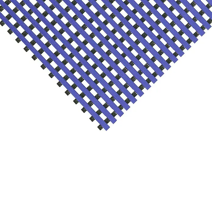 Coba Antirutschmatte DeckStepBlau, Breite: 100 cm, PVC - Nahaufnahme einer blauen, flexiblen Gummimatte mit einem Gitterdesign, ideal für Nassbereiche und zur Rutschprävention.