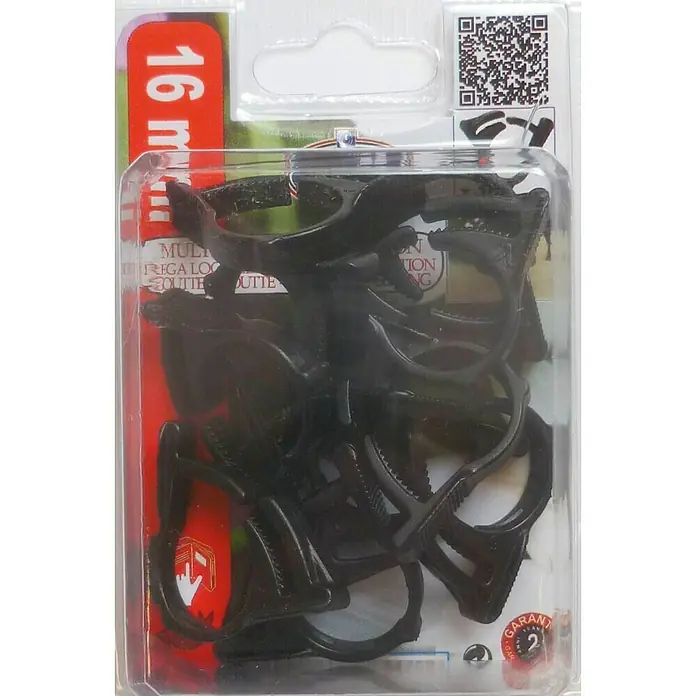 Abrazadera para tubo Seguridad - Diámetro: 16 mm, 10 ud. - Paquete de abrazaderas negras multiuso de 16 mm para fijaciones versátiles en el hogar o el jardín.
