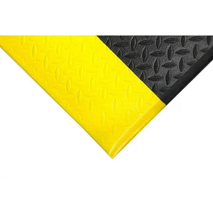 Coba Anti-Ermüdungsmatte Orthomat®-Diamond MeterwareBreite: 90 cm, Schwarz / Gelb - Gelb-schwarze Anti-Ermüdungsmatte mit Diamantmuster. Eine strapazierfähige Bodenlösung für Arbeitsplätze, die Komfort und Sicherheit bietet.