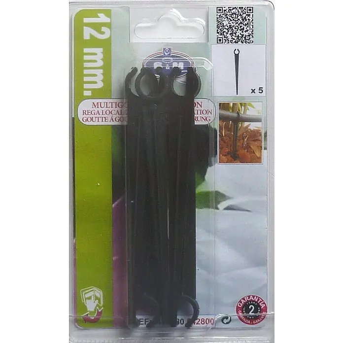 Difusor con rosca abierto - 12 mm, 5 ud. - Paquete de clips de riego por goteo R&M, 12 mm, con cinco clips negros para sujetar tubos de riego en jardines.