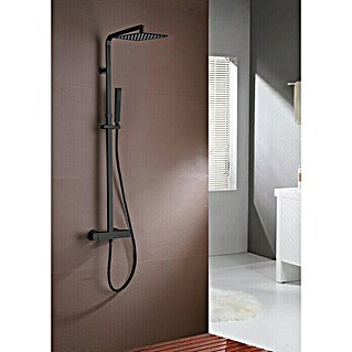 IO Sistema de ducha Quadra Elite (Con grifo termostático, Distancia entre orificios: 15 cm, Negro)