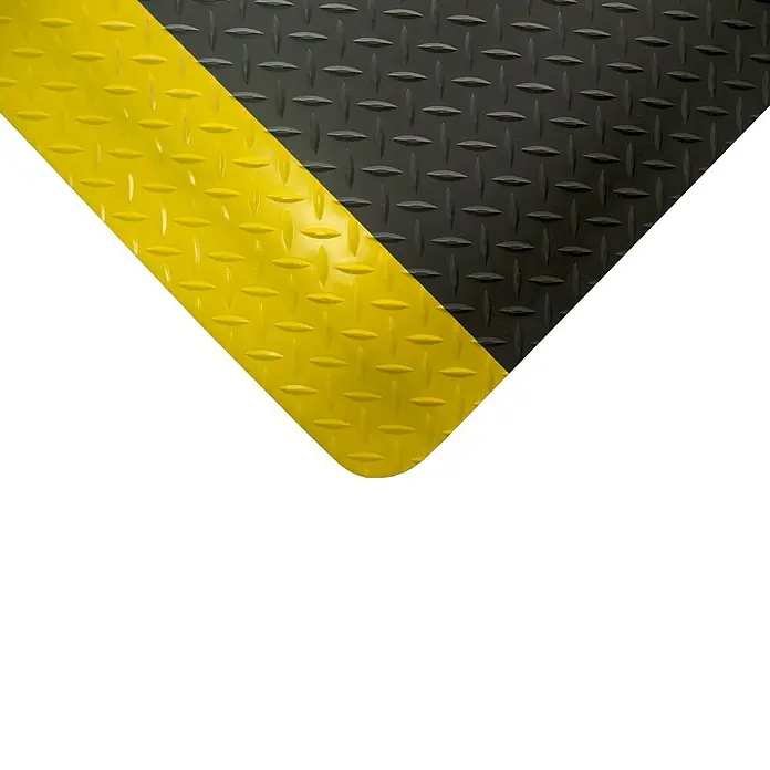 Coba Anti-Ermüdungsmatte Deckplate ProfiSafe Meterware - Breite: 90 cm, Rutschfest - Schwarze und gelbe Antirutschmatte mit Riffelblechmuster für mehr Sicherheit und Komfort am Arbeitsplatz.
