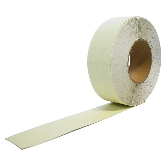 Coba Antirutschband Gripfoot - Leuchtend, Breite: 2,5 cm - Eine Rolle gelbes Antirutschband, das sich abwickelt. Ideal für Sicherheitsbereiche, um Ausrutschen zu verhindern.