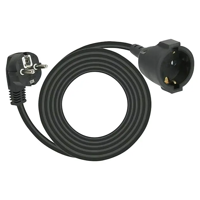 Chacon Alargador - 5 m, Negro, H05VV-F - Cable de alimentación negro con enchufe y toma para soluciones de alimentación flexibles. Ideal para uso interior con revestimiento robusto.
