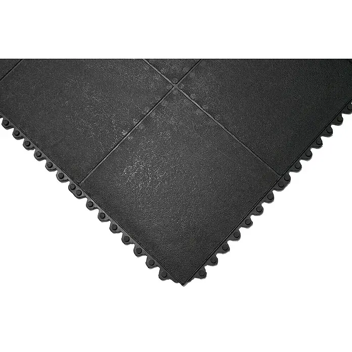 Coba Anti-Ermüdungsmatte Fatigue-Step90 x 90 cm, Einsatzbereich: Industrie - Schwarze, ineinandergreifende Bodenfliesen, ideal für Fitnessstudios oder Garagen, bieten eine robuste und langlebige Oberfläche.