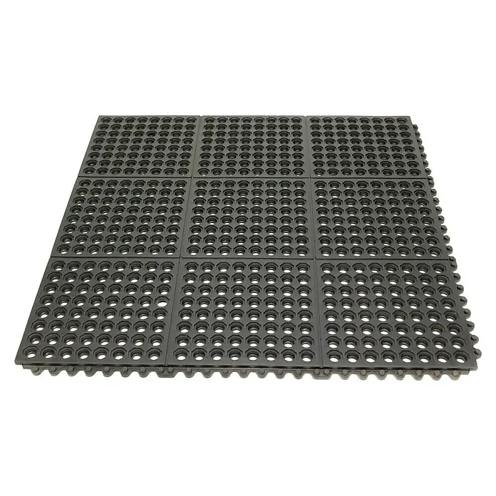 Coba Anti-Ermüdungsmatte Solid Fatigue-Step - Gelochte Oberfläche - Schwarze, modulare Bodenmatte aus Gummi mit Löchern für den industriellen Einsatz.