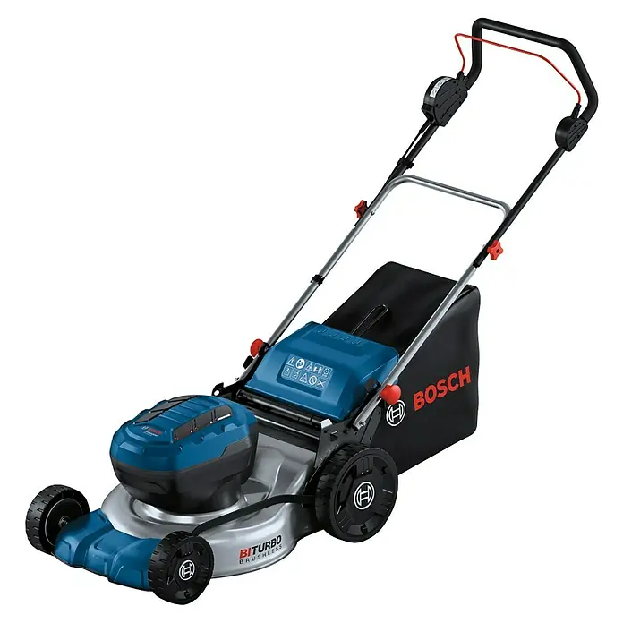 Bosch Professional AMPShare 18V Akku-Rasenmäher GRA 18V2-46 - 18 V, Ohne Akku, Schnittbreite: 46 cm - Akku-Rasenmäher von Bosch, Modell BITURBO Brushless, mit Grasfangkorb und verstellbarem Griff für komfortables Rasenmähen.