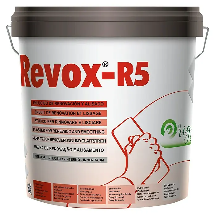 Baixens Masilla Enlucido Revox R-5 - 5 kg - Revox-R5 yeso de renovación y alisado: Ideal para interiores, perfumado, fácil de aplicar y fácil de lijar para un acabado perfecto.