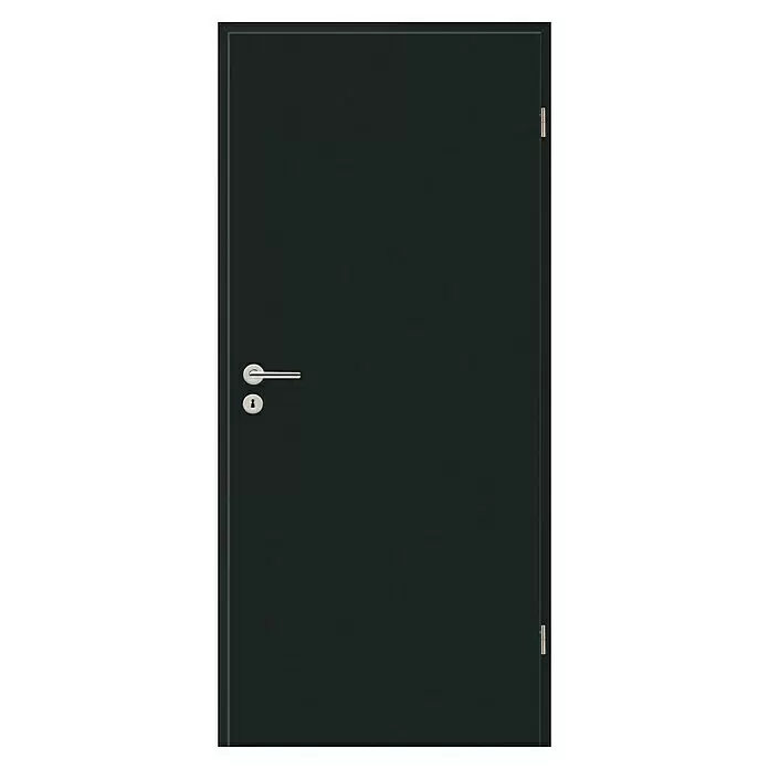 GetaDoor Getalit Zimmertür A1 - 860 x 1.985 mm, DIN Anschlag: Rechts, Schwarz, Röhrenspan - Dunkelgraue Innentür mit silbernem Drücker und Schlüsselloch.