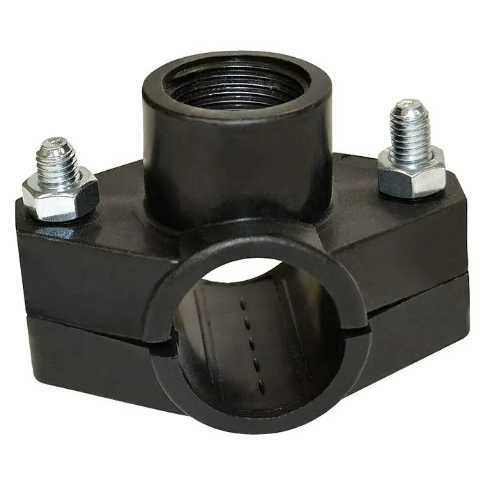 Collarín simple - Diámetro: 32 mm, 1 ud. - Abrazadera de sillín negra para tuberías con conexión roscada y tornillos para fijación garantizando conexiones fiables.