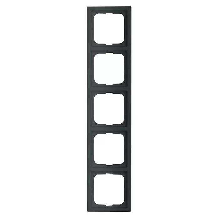 Busch-Jaeger Future Linear Abdeckrahmen 1725-885K - Schwarz matt, 5-fach, Kunststoff - Dunkelgrauer vertikaler Fünffachrahmen für Elektro-Moduleinsätze.