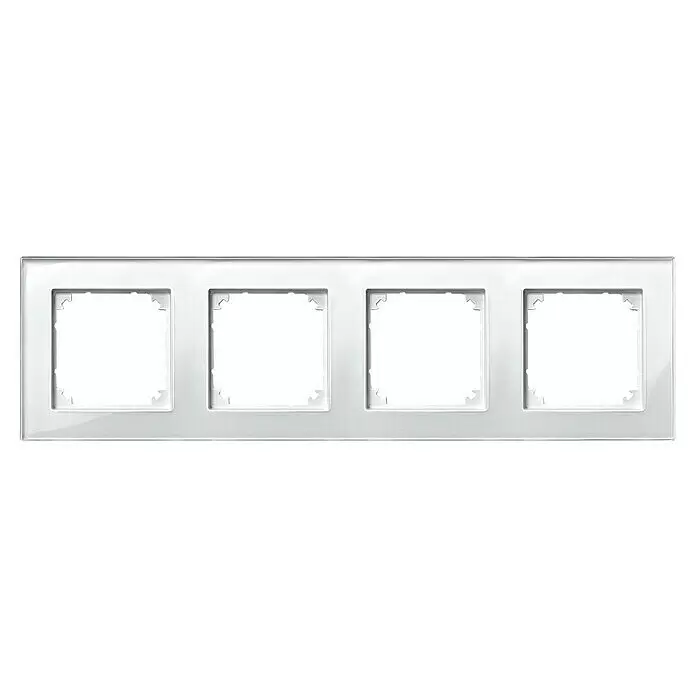 Merten M-Plan Abdeckrahmen 489419 - Brilliantweiß, 4-fach, Glas - Weißer rechteckiger 4-fach-Schalterrahmen mit vier quadratischen Öffnungen für elektrische Module.