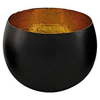 Teelichthalter (Ø x H: 12,5 x 9 cm, Schwarz/Gold, Metall)