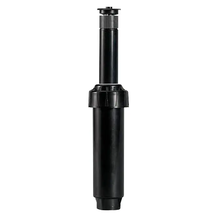 Aspersor emergente - ¾″, Superficie de rociador máx.: 75 m² - Aspersor de césped retráctil negro con cabezal de rociado ajustable para el riego de jardines y áreas verdes.