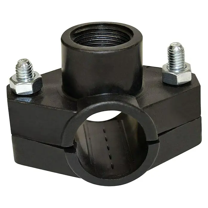 Collarín simple - Diámetro: 25 mm, 1 ud. - Conector de silla de tubo negro con tornillos para instalaciones de fontanería. Construcción duradera para conexiones seguras.